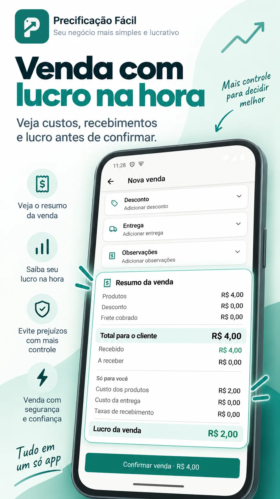 Tela para registrar uma venda no aplicativo